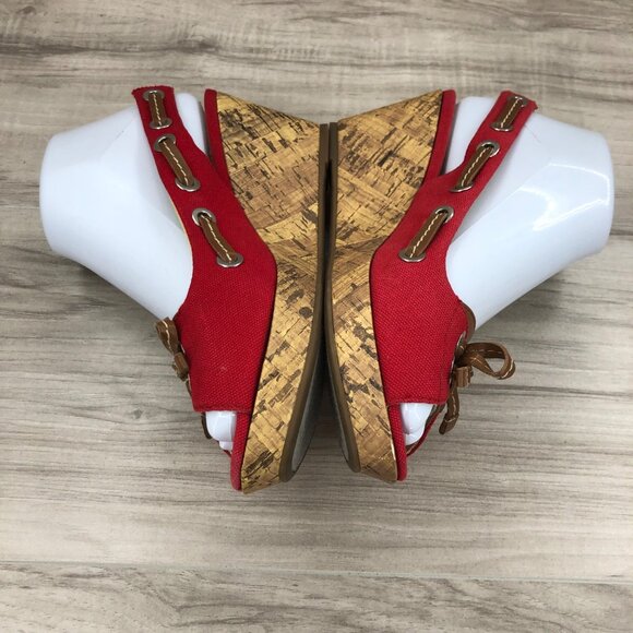 Nickels Wedges Women's 6.5 Ajax Red Cork Slingback Open Toe - Picture 5 of 11